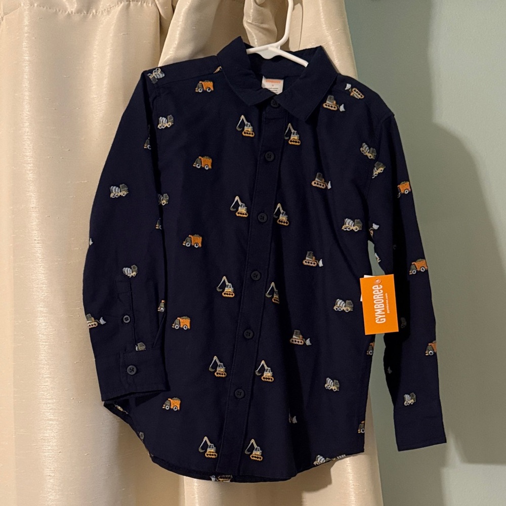Gymboree Navy Kids Button-Down Shirt with Vehicle Patterns